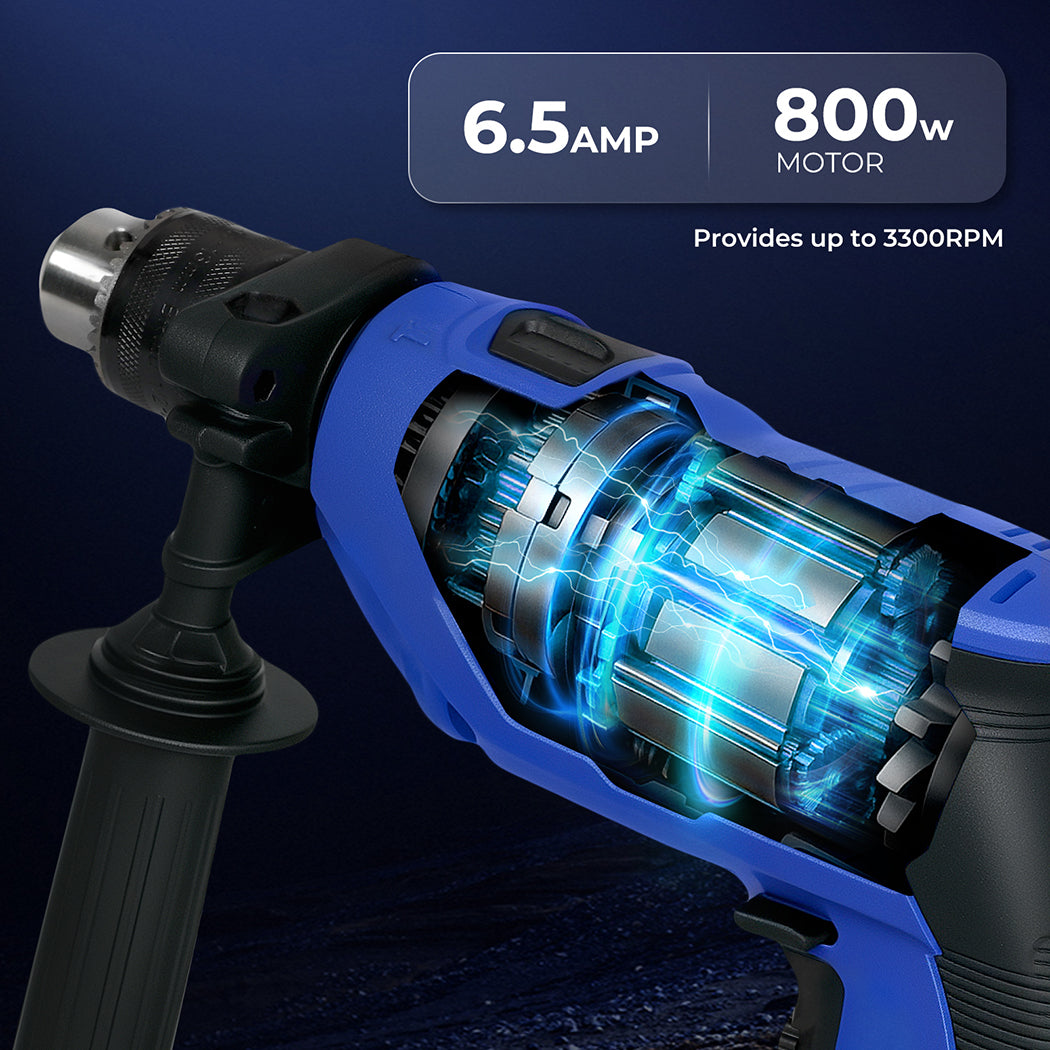 Electric Hammer Drill 13mm Chuck Powerful Variable Speed Corded Diy | Blue