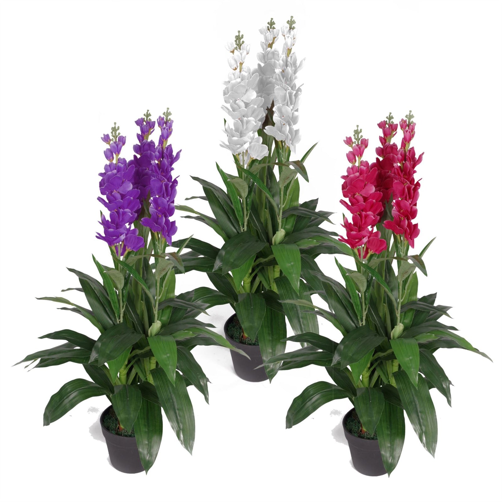 Artificial 100cm Cymbidium Orchid Plant - Extra Large - Dark Pink Flowers