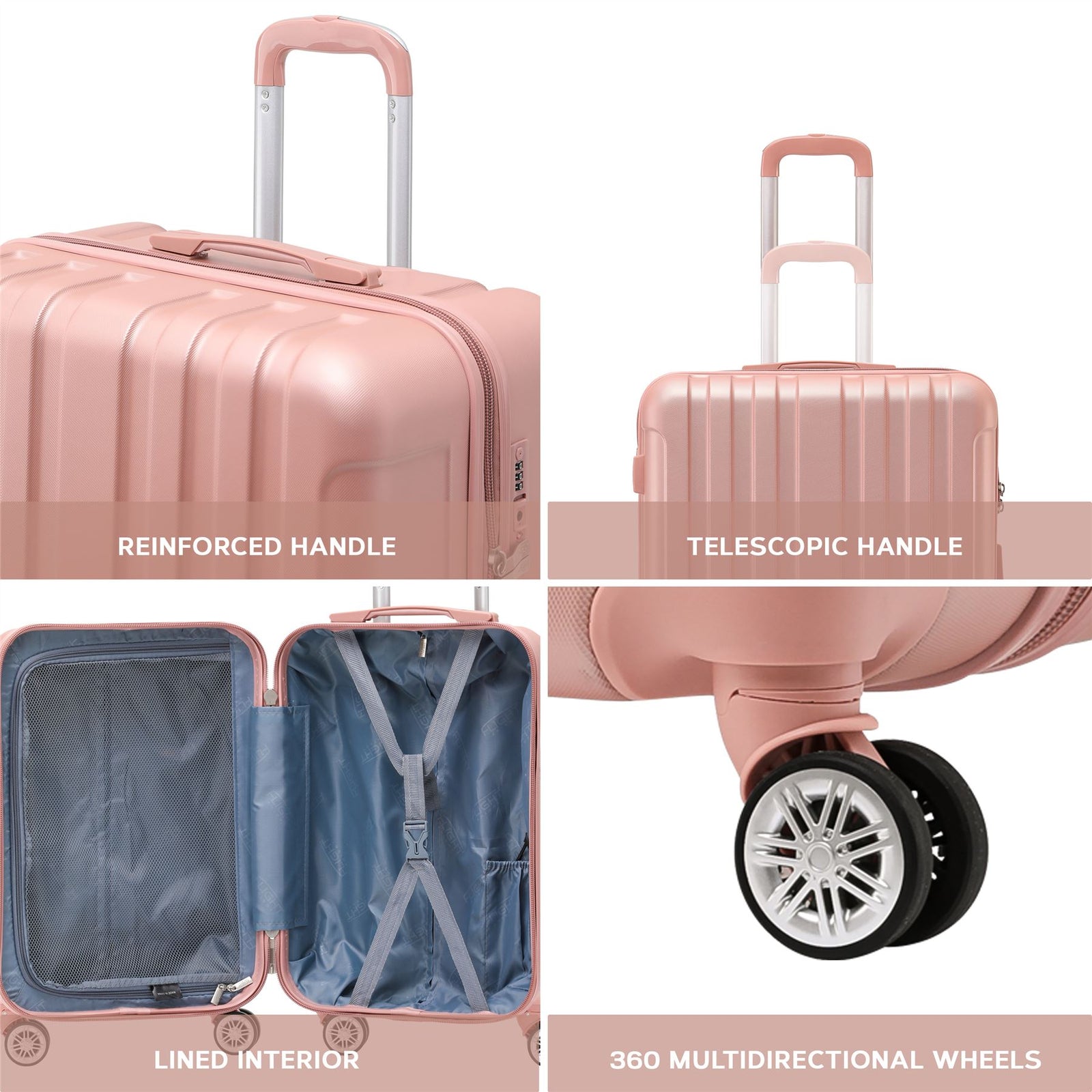 Medium 26" Hard Shell Check In Suitcase 8 Spinner Wheels Hold Luggage | Medium | Rose Gold