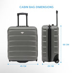 56x45x25cm Hard Cabin Suitcase - Lightweight 2-Wheel ABS Carry On Hand Luggage | Cabin | Charcoal