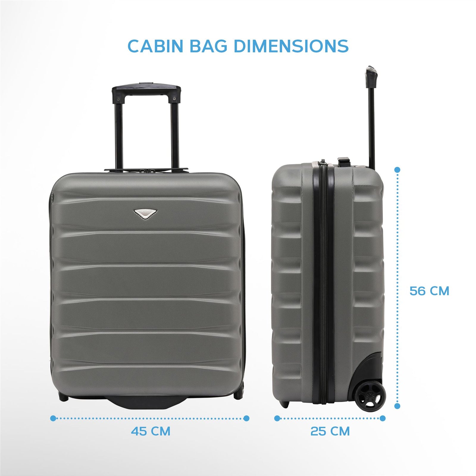 56x45x25cm Hard Cabin Suitcase - Lightweight 2-Wheel ABS Carry On Hand Luggage | Cabin | Charcoal