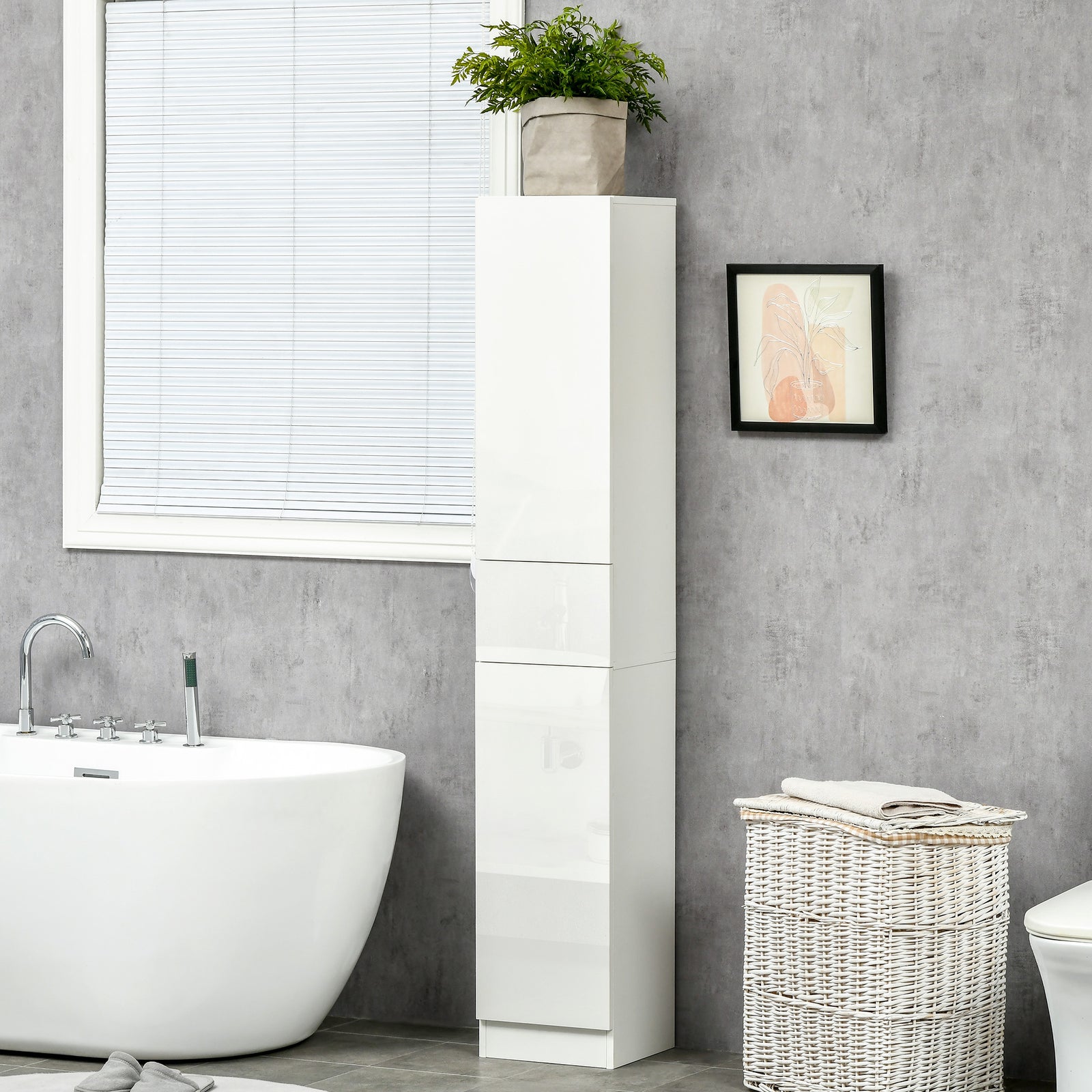High Gloss Tall Bathroom Cabinet With Adjustable Shelves