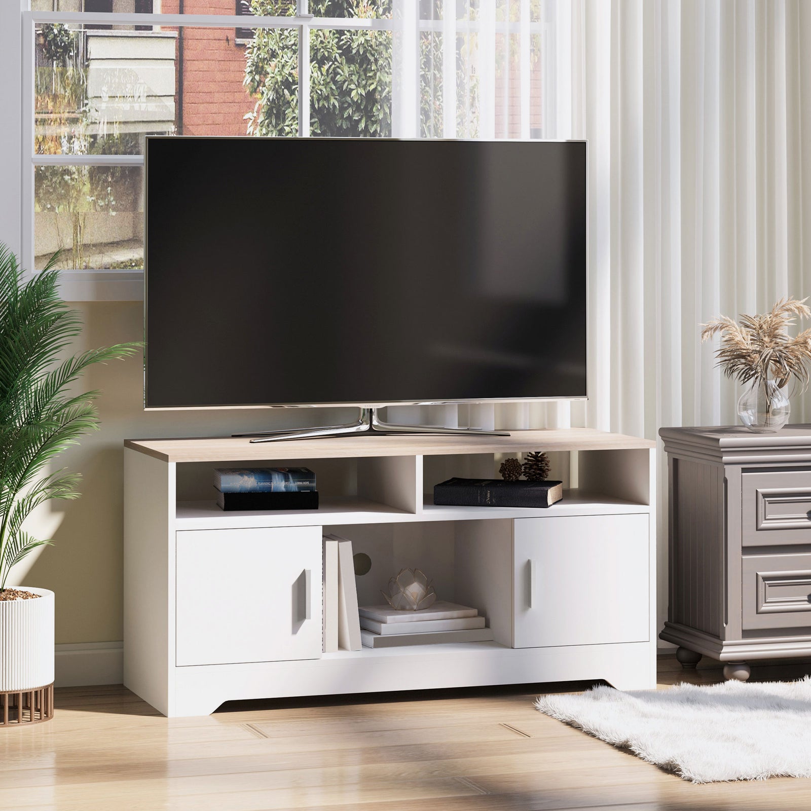 Home Office Tv Stand Storage W/ Cabinets