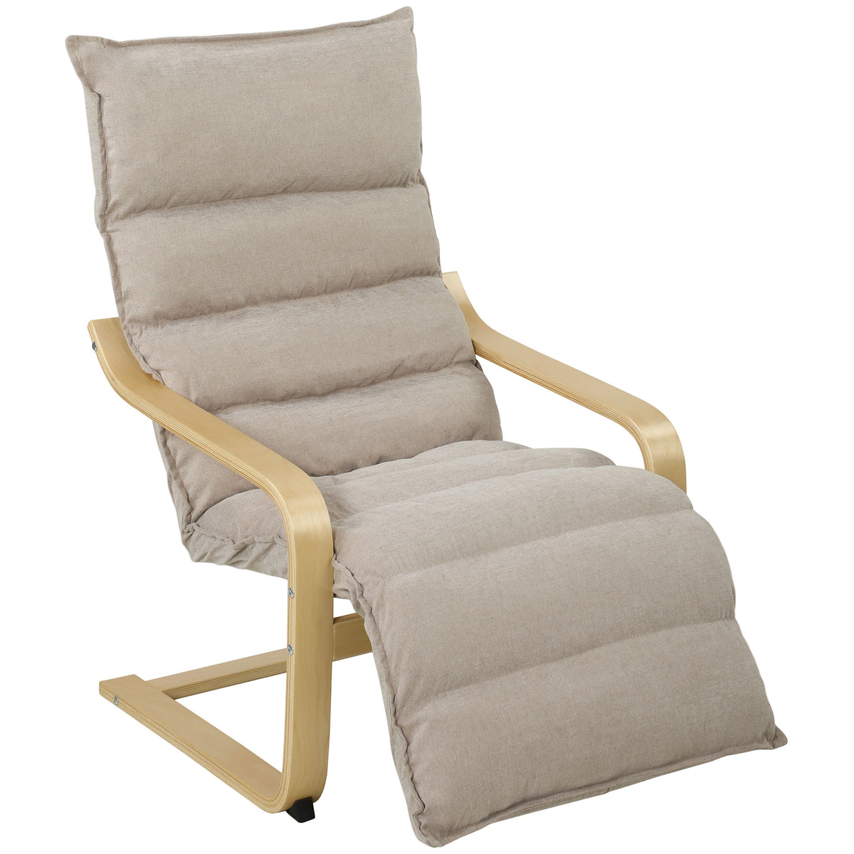 HOMCOM Lounge Chair With Wooden Frame For Living Room, Bedroom, Light Brown