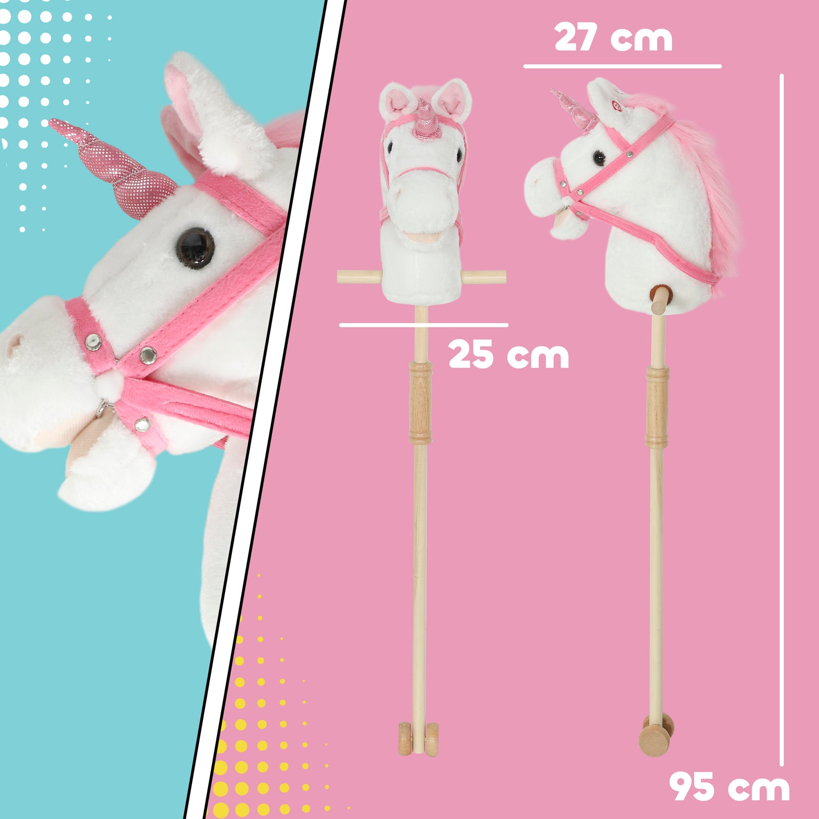 Stick Horse With Wood Wheels, Pony Neighing And Galloping Sounds | White