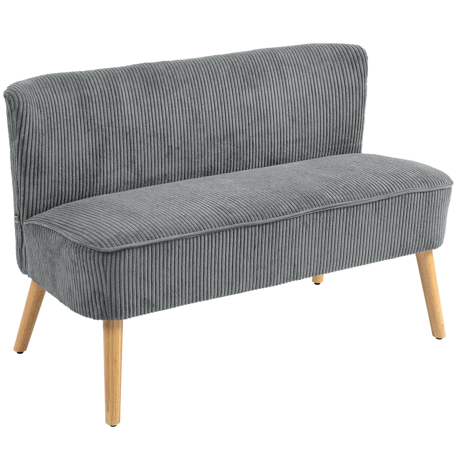 Corduroy Double Sofa W/ Wood Frame Foam Padding High Back, Grey