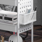 Rolling Utility Cart With 3 Mesh Basket, 2 Boxes, 6 Hooks