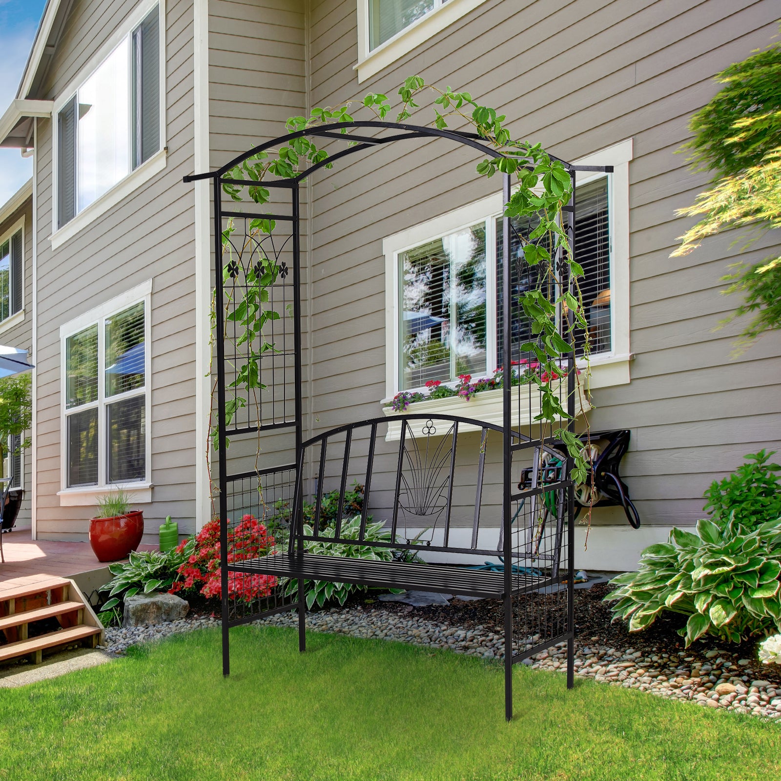 Garden Arbour Arch Metal Bench Loveseat