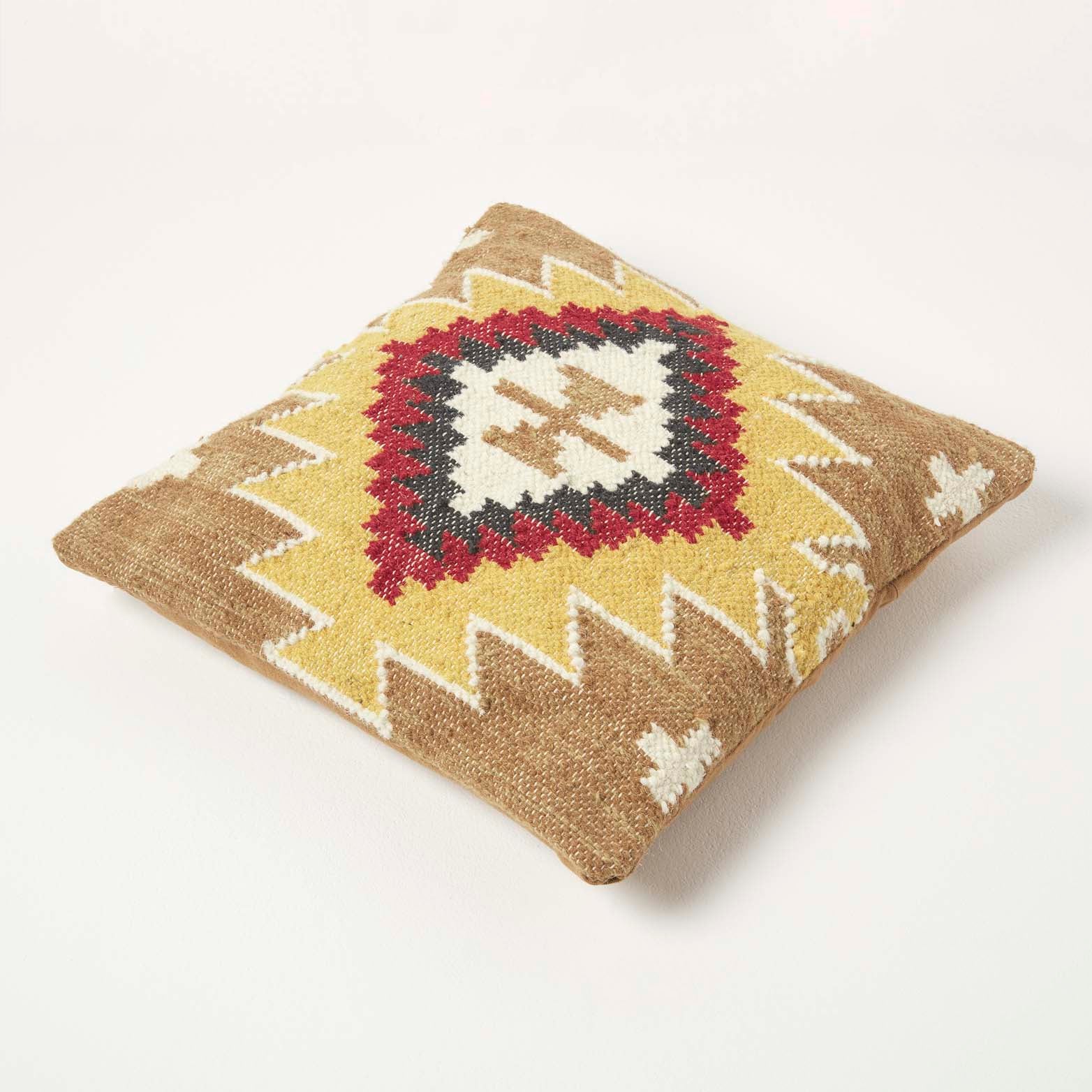 Handwoven Kilim Cushion With Feather Filling | 45cm x 45cm | Brown