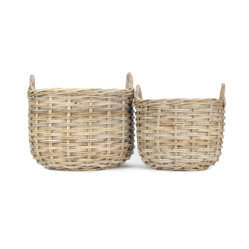 Curved Base Rattan Storage Basket | Set of 2 | Natural