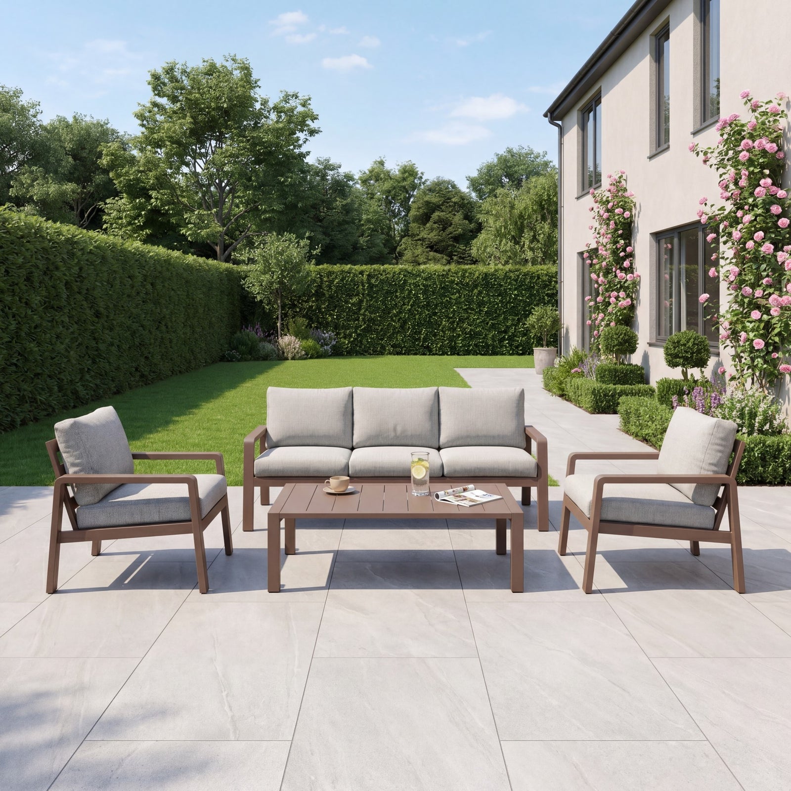 Lesina 4 Seat Outdoor Patio Conversation Set | Brown