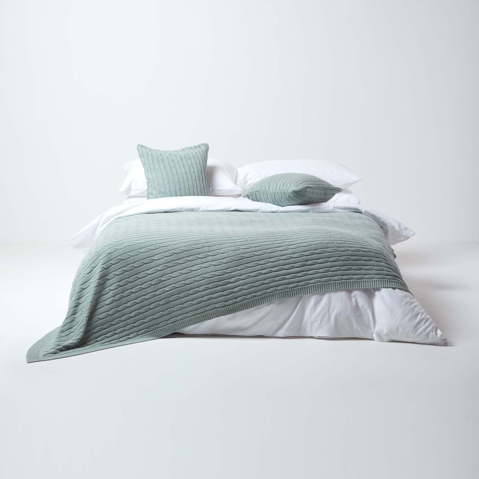 Combed Cotton Cable Knit Throw | 130cm x 170cm | Duck Egg Blue