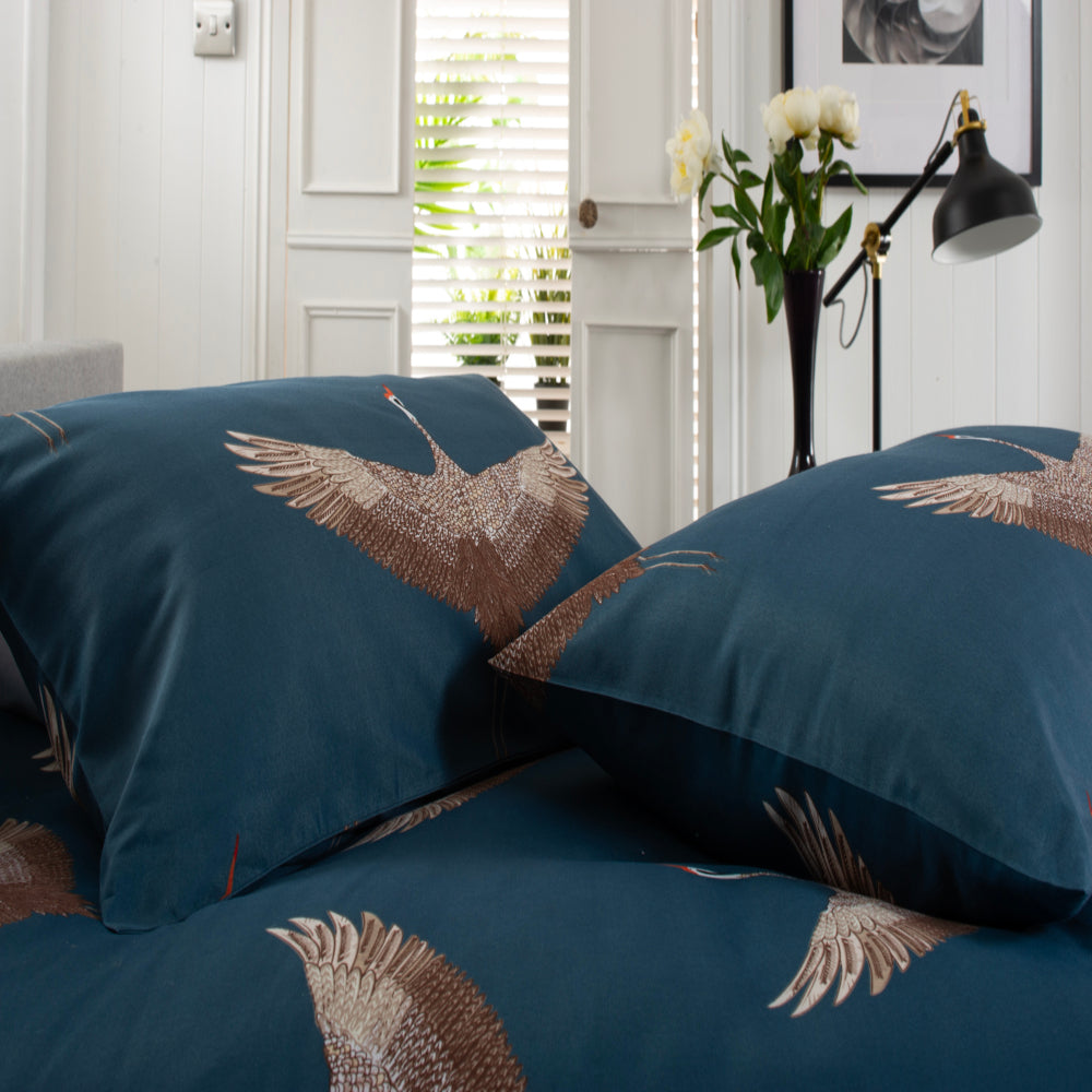 New Stork Cotton Rich 200 Thread Count Reversible Duvet Cover Set | Super King | Dark Sea Green