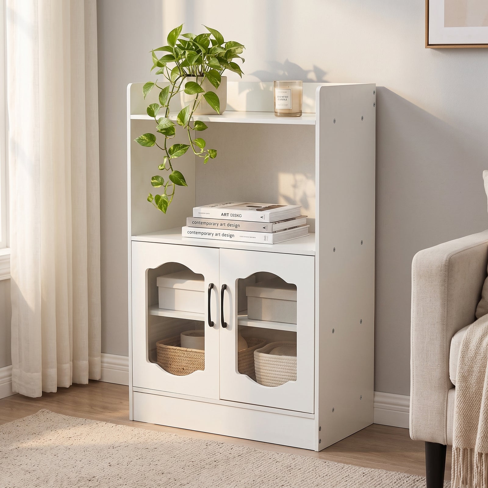 Breeins Wooden Sideboard Storage Cabinet With Microwave Counter