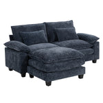 Chenille Sectional Sofa With Ottoman And Lumbar Pillows | Blue