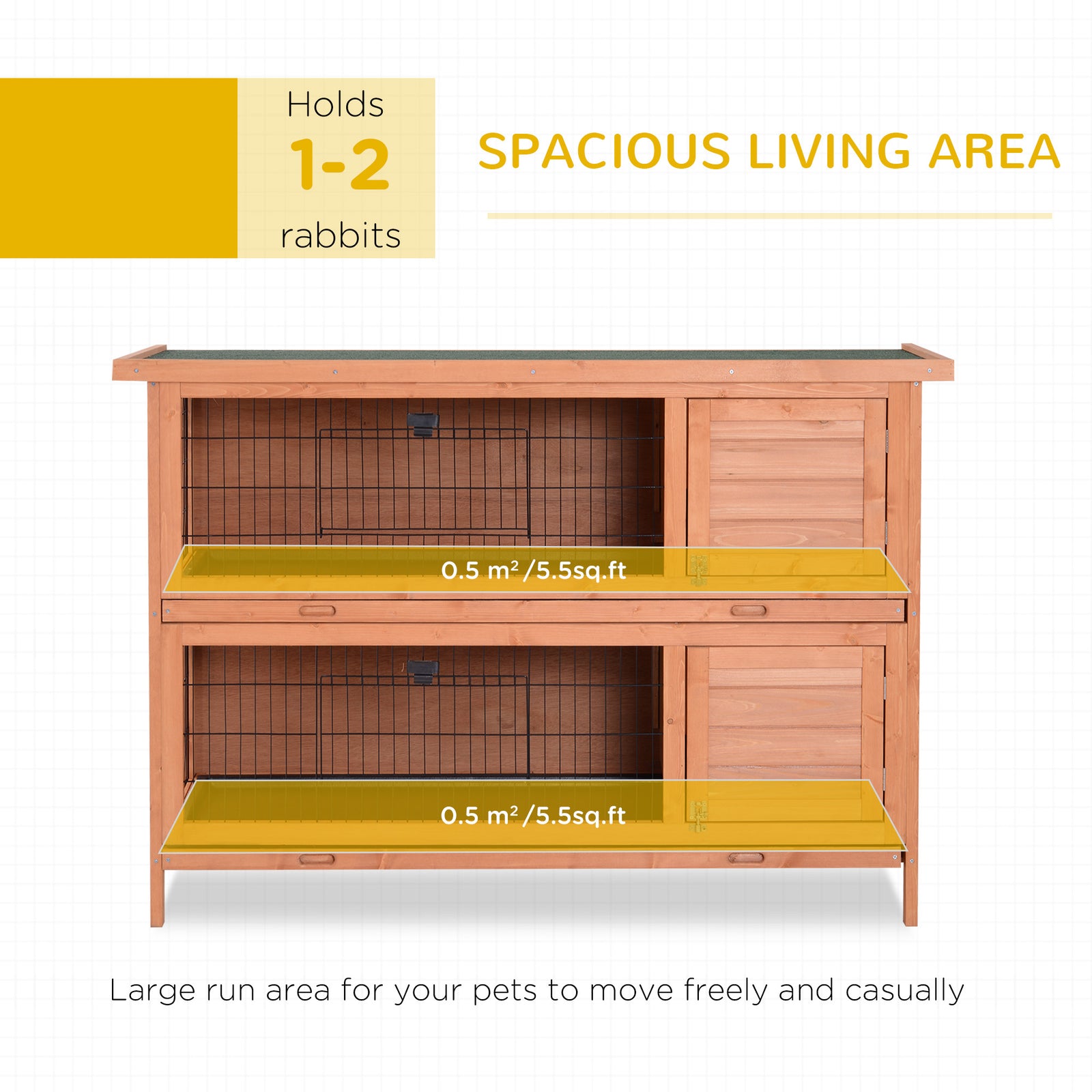 54 Inch Large Rabbit Hutch Guinea Pig Hutches With Sliding Trays Outdoor