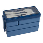 Bento-style Plastic Lunch Box With Cutlery 3-layer | Blue