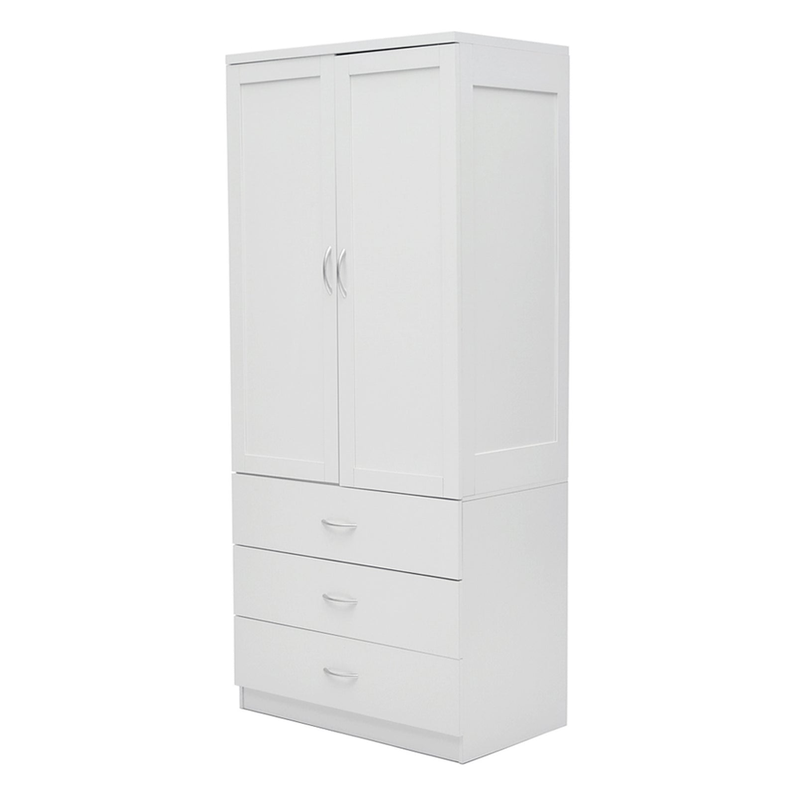 2-door Wardrobe With 3 Drawers & Hanging Rail | White