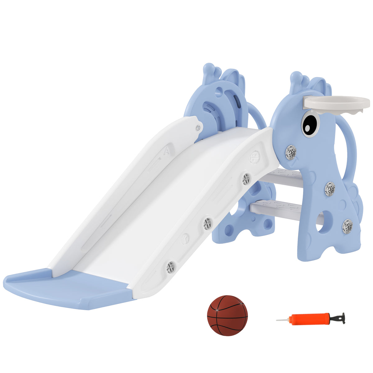 3 In 1 Kids Slide With Climber, Basketball Hoop And Ball | Blue