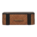 Solid Wood Rattan Curve Wall-mounted Drawer, 1 Drawer, Brown