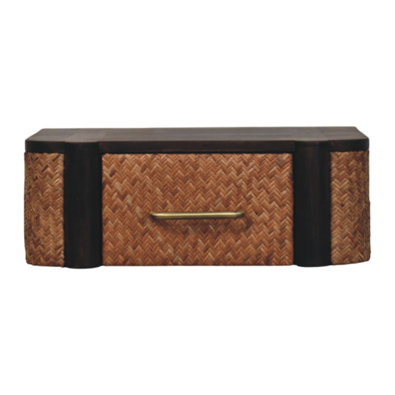 Solid Wood Rattan Curve Wall-mounted Drawer, 1 Drawer, Brown