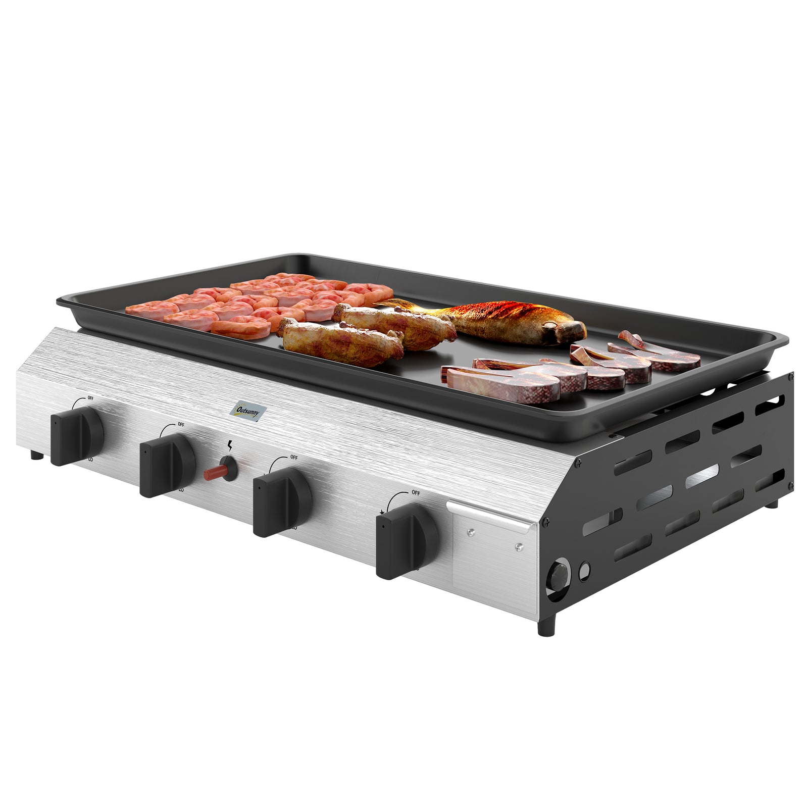 Gas Grill, Gas Bbq W/ Non-stick Griddle For Camping | Large | Silver