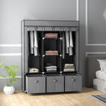 Portable Wardrobe W/ 5 Shelves 3 Fabric Drawers And 2 Rails