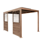 Wood Effect Aluminium Pergola With Led Lights & 2 X Side Panels | 3m x 3m | Brown