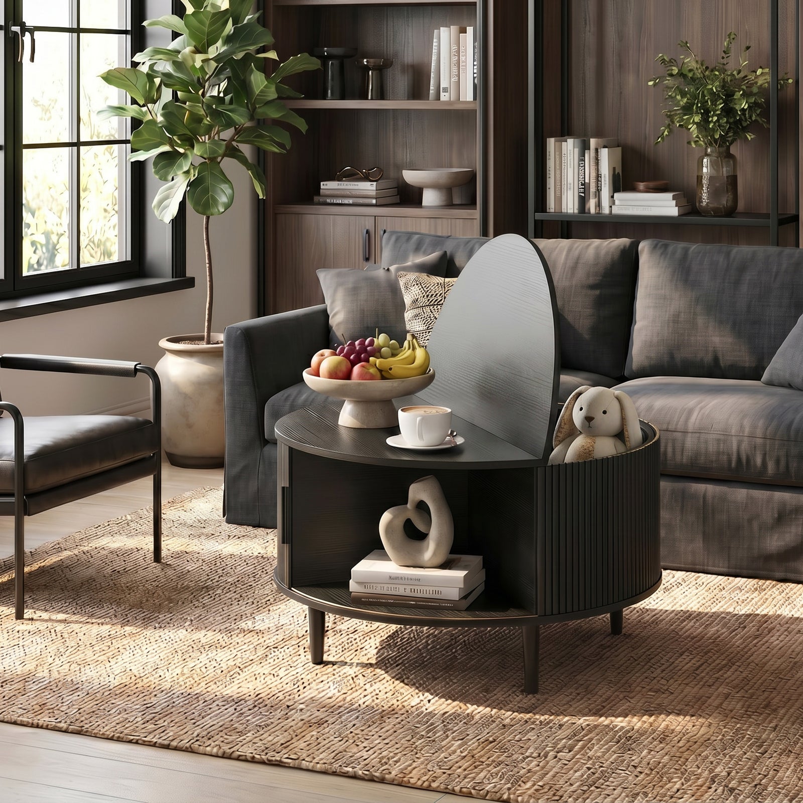 Coffee Table With Lift Top Sliding Door 80 Cm | Black