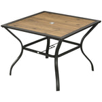 Garden Table W/ Pc Board Tabletop For 4, Parasol Hole | Brown