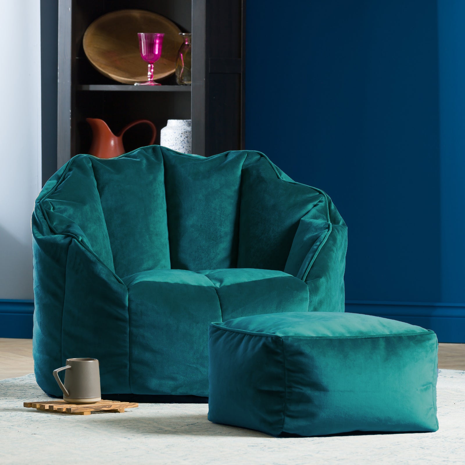 Sirena Scallop Chair Bean Bag & Footstool | Teal