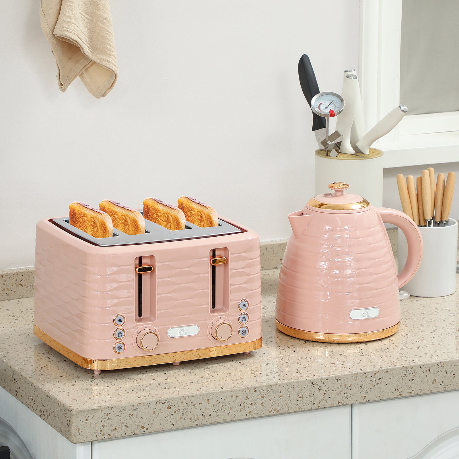 Kettle & 4 Slice Toaster Set | Pink