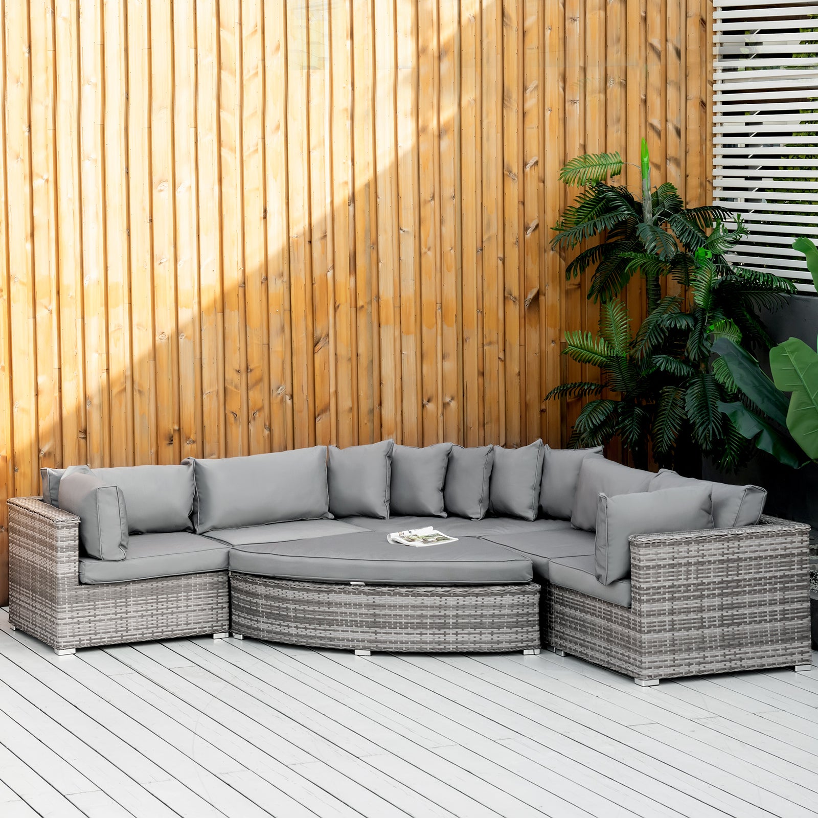 6 Pcs Outdoor Rattan Sofa Set Conversation Cushions
