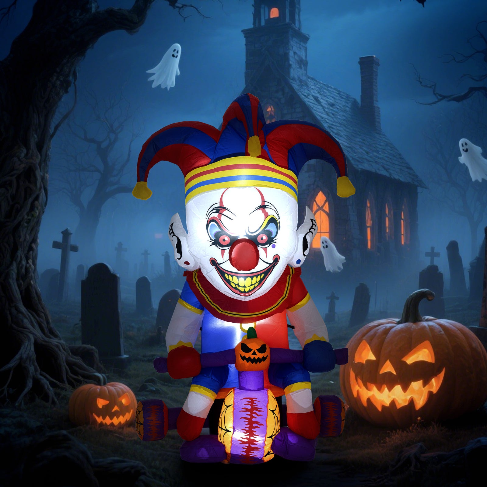 4ft Blow Up Outdoor Halloween Decoration, Clown On Bicycle