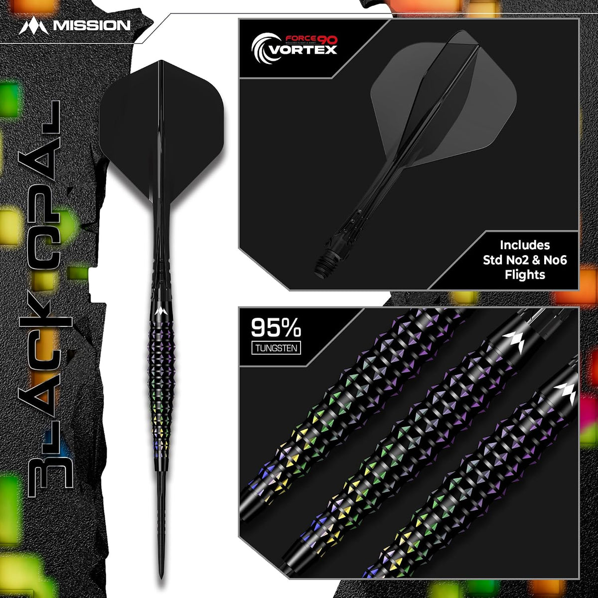 Opal Darts - Steel Tip - 95% Tungsten | 24g | Black