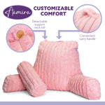 Luxurious Xl Reading Pillow Detachable Headrest, Soft Ribbed Faux Fur, Memory Foam Cuddle Cuddle Cushion Backrest | XL | Pink
