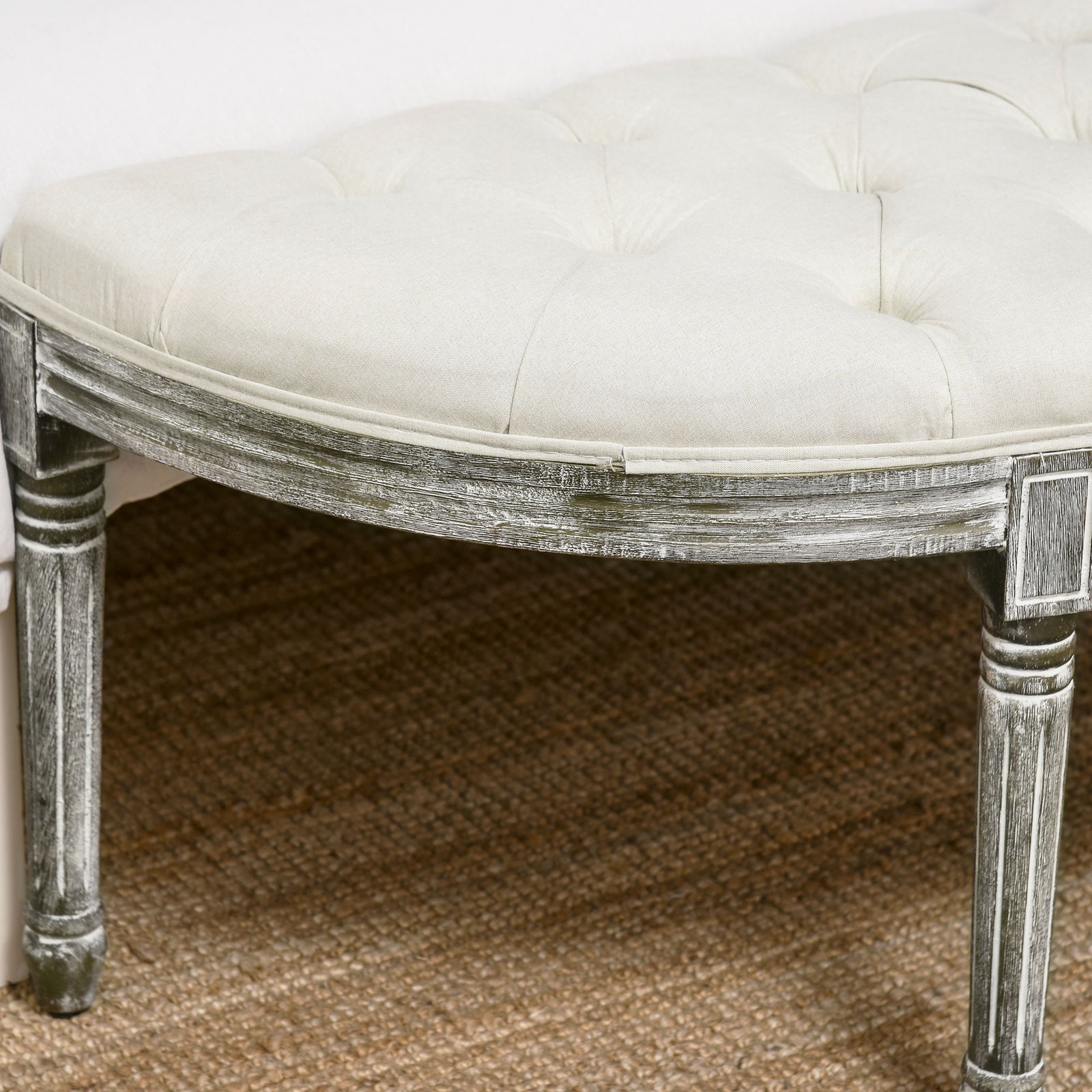Half-circle End Bench Ottoman Button Tufting Padded Seat