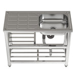 98cm W X 45cm D X 80cm H Stainless Steel One Compartment Sink With Drainboard And Shelf