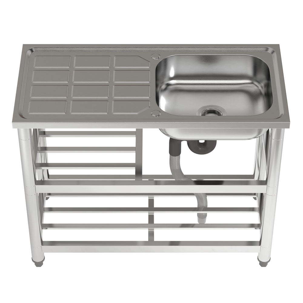 98cm W X 45cm D X 80cm H Stainless Steel One Compartment Sink With Drainboard And Shelf