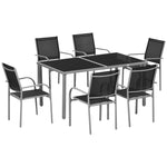 7 Piece Garden Dining Set, Steel Outdoor Table And Chairs | Black