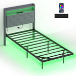 Floating Bed Frame With Rgb Lights, Upholstered Bed | Single | Grey
