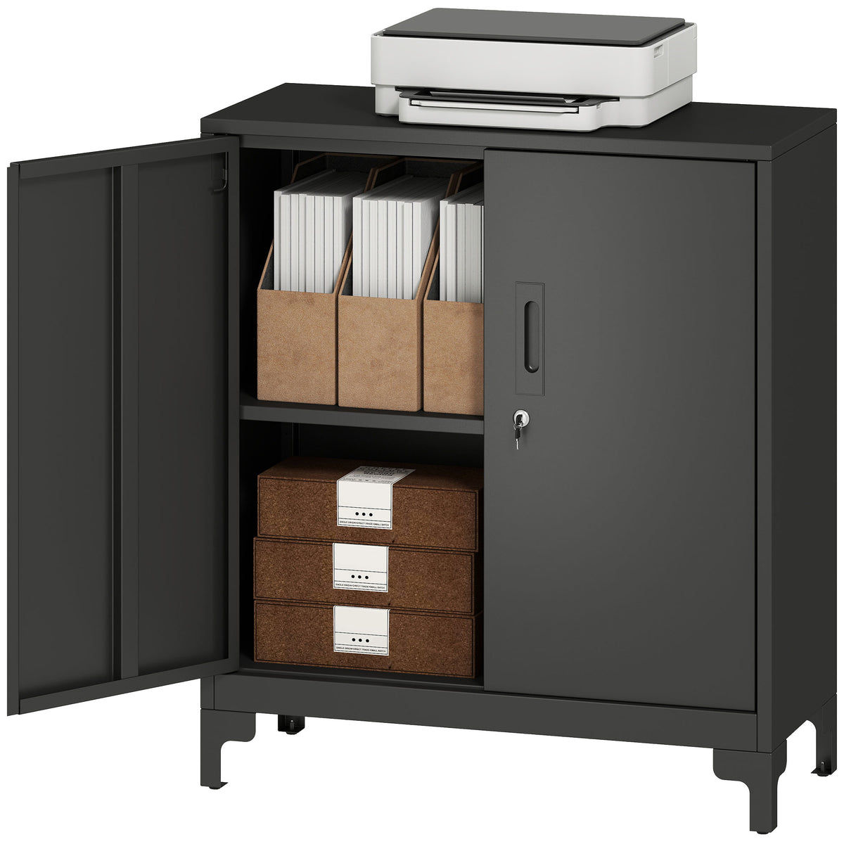 HOMCOM Lockable Metal Filing Cabinet, 2-tier Storage Cupboard
