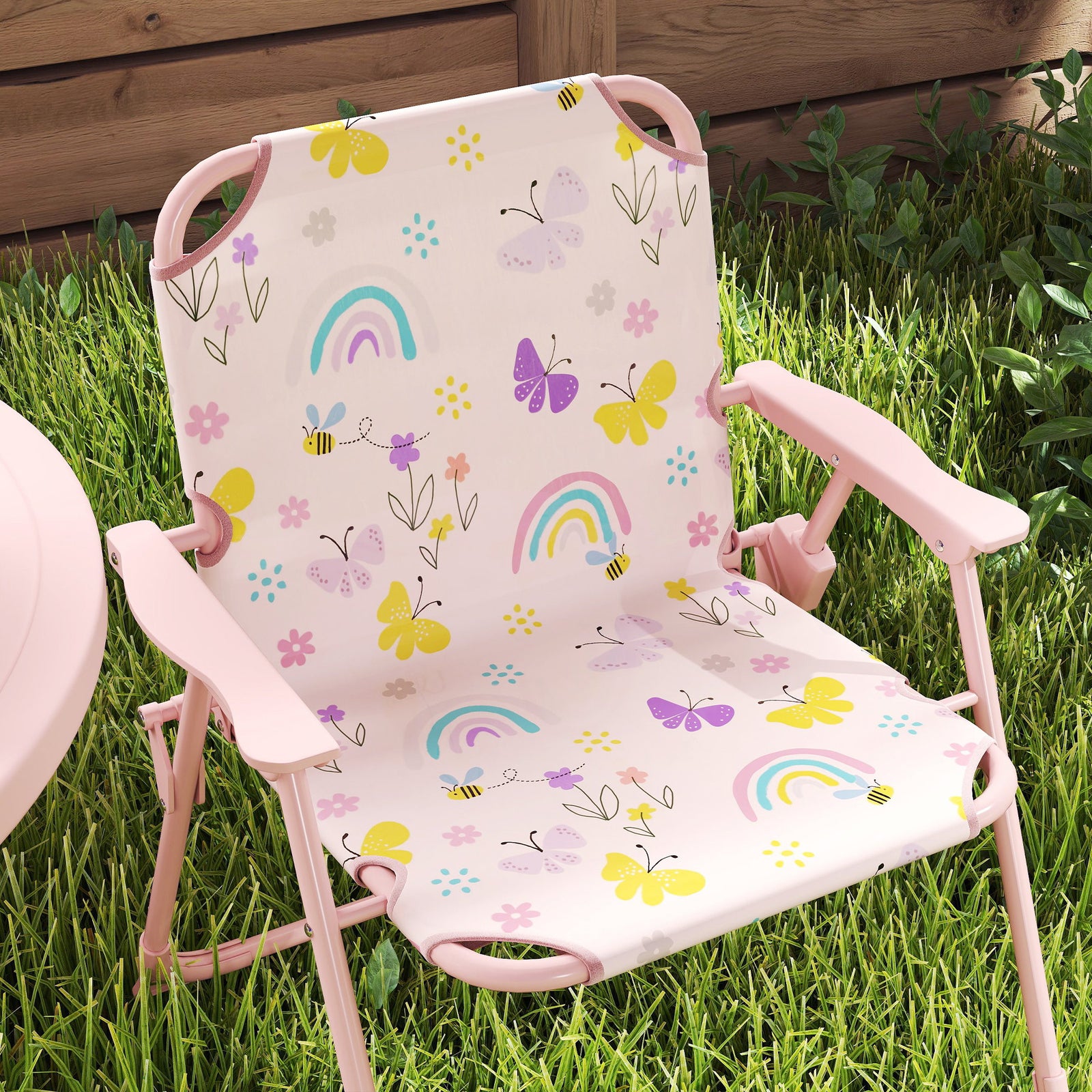 Kids Garden Furniture, Children Table And Chair Set W/ Adjustable Parasol | Pink