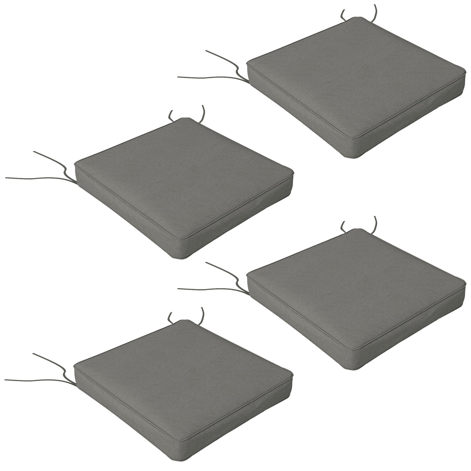 Set Of 4 Outdoor Seat Cushion With Ties, For Patio Furniture | Charcoal Gray