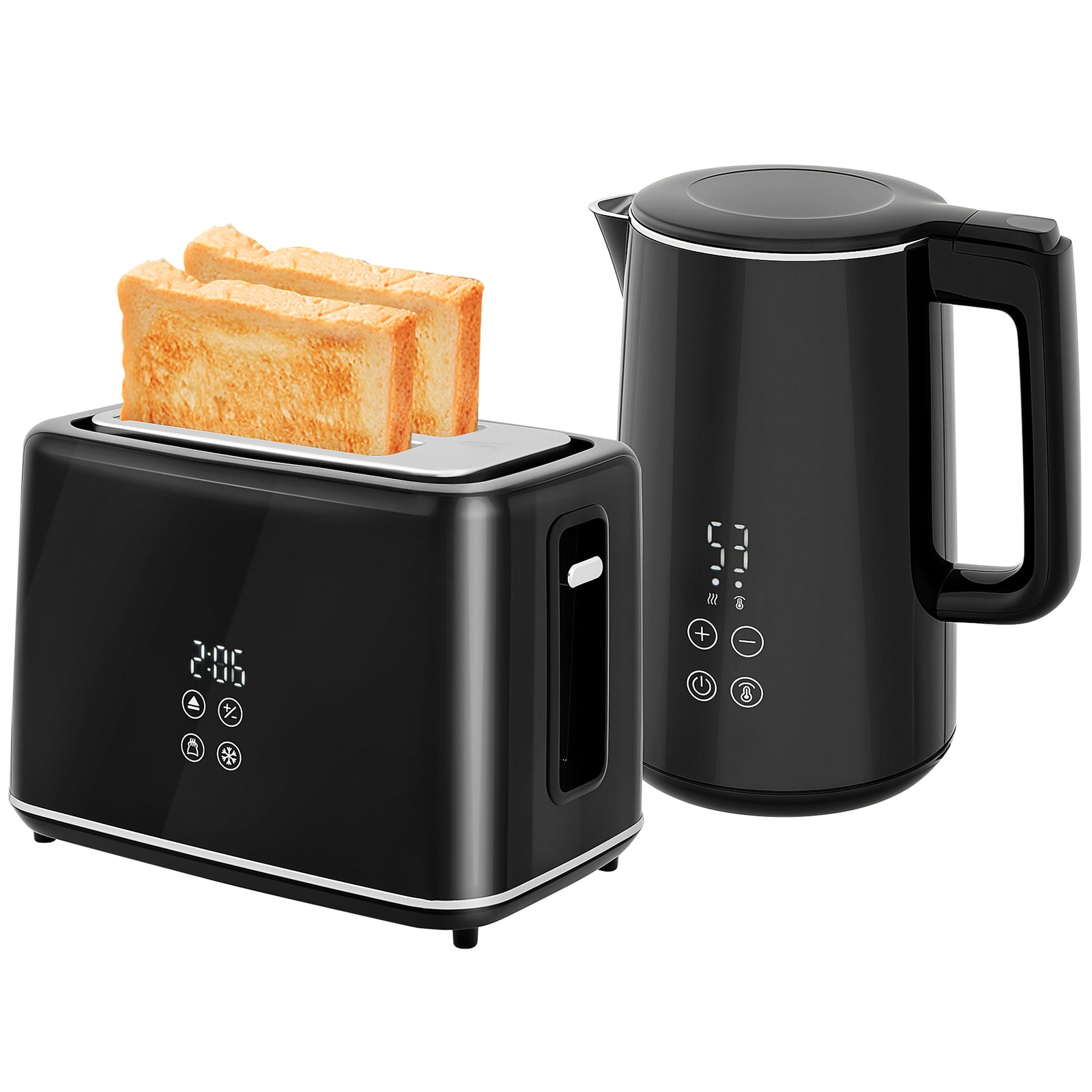 1.5l 3000w Fast Boil Electric Kettle And 2 Slice Toaster Set | Black