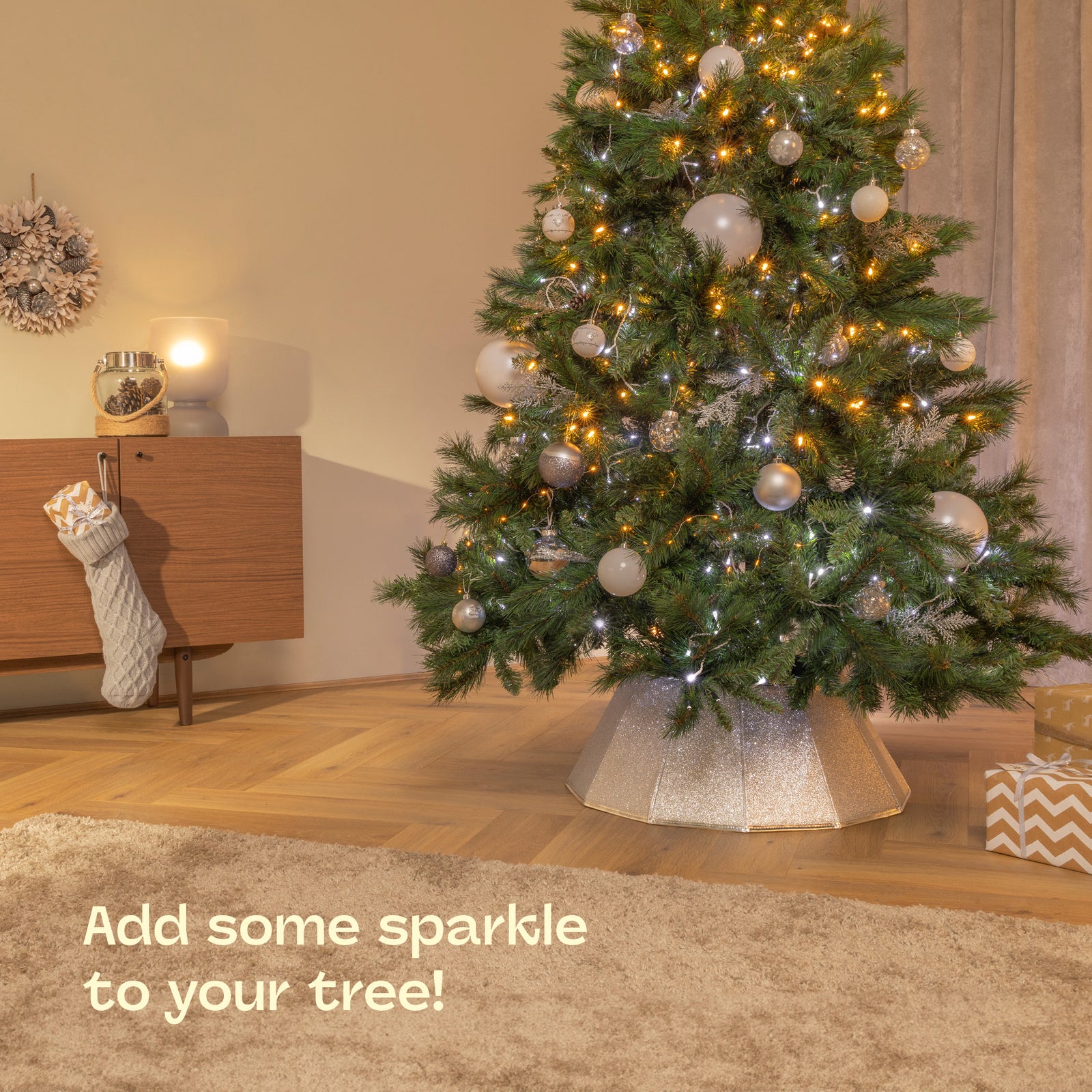 Glossy Tree Skirt 68cm Collapsible With Velcro Closure | Silver