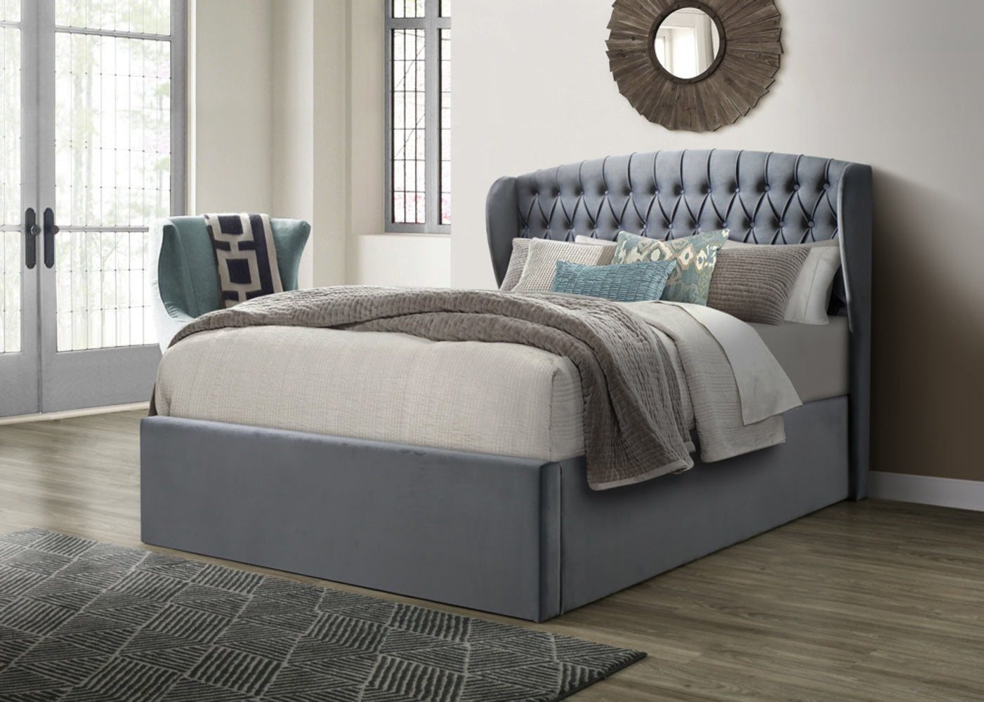 Warwick Velvet Ottoman Bed | Double | Grey