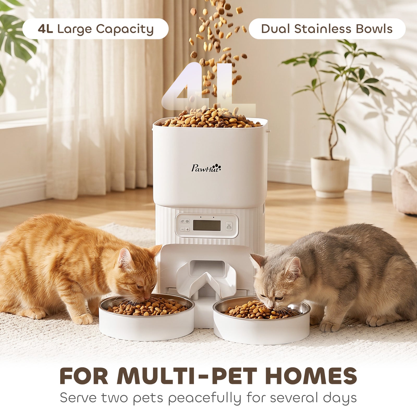 PawHut Automatic Cat Feeder Timed Portion Control 4l