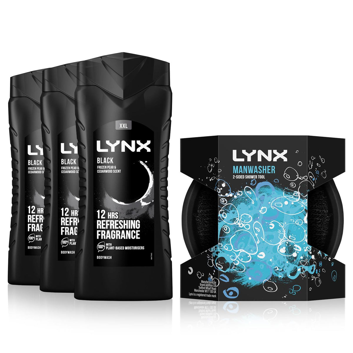 Fresh Charge Shower Gel Black 500 Ml, 3pk With  Manwasher 2sided Showertool