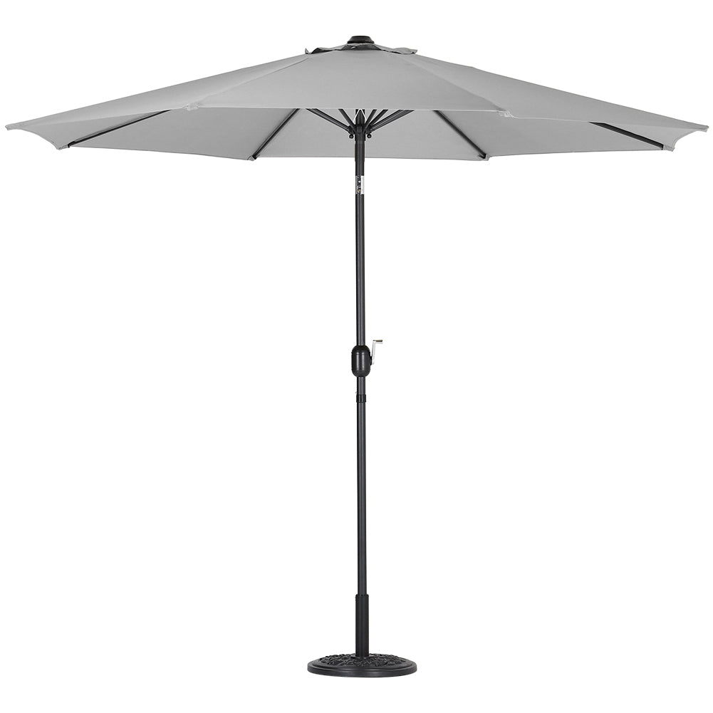 3m Garden Parasol Adjustable Tilting Parasol With Crank Handle With Cement Parasol Base | One Size | Light Grey